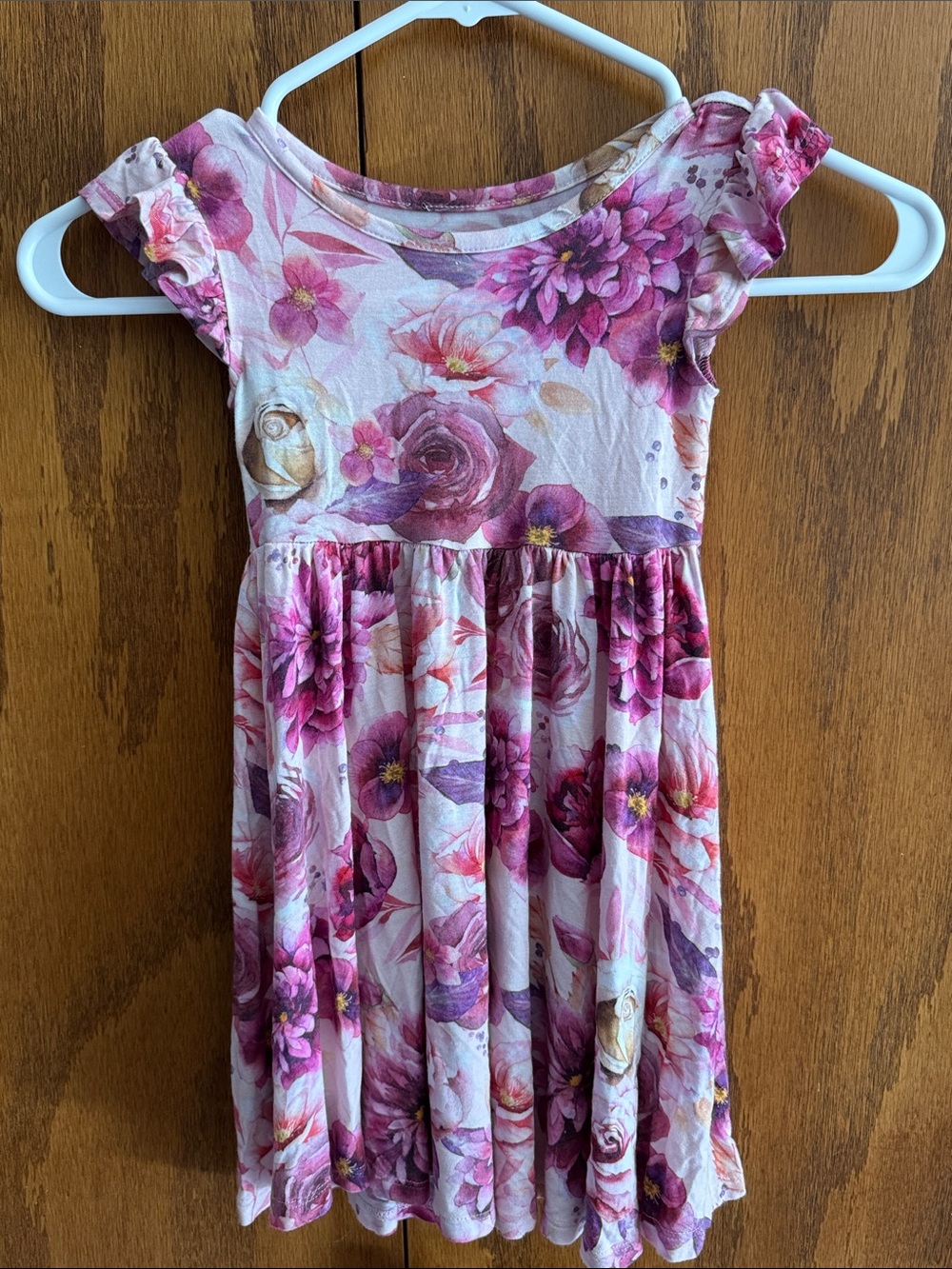 Posh Peanut Pink & Purple Floral Flutter Dress